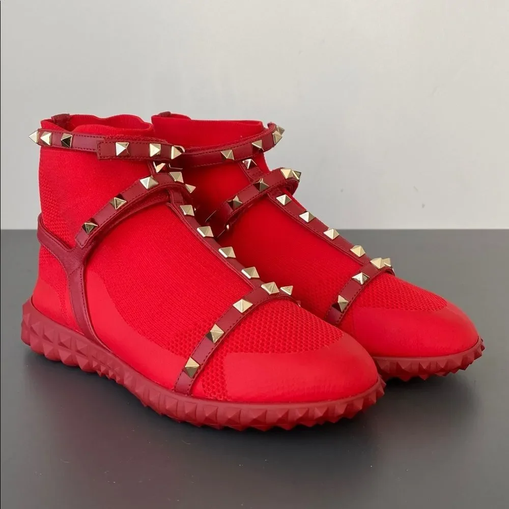 VALENTINO GARAVANI Rockstud Leather Sock Sneakers Sz 37 US 6.5 Luxury Designer